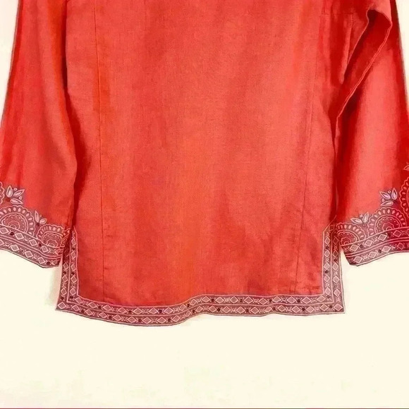 J. Crew Coral Embroidered Embellished V-Neck Linen Kimono Tunic Top Size XS - Picture 11 of 12